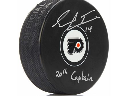 Sean Couturier Philadelphia Flyers Autographed Hockey Logo Puck Inscribed 20th Captain For Cheap