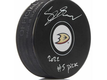 Cutter Gauthier Anaheim Ducks Autographed NHL Hockey Logo Puck with #5 Pick Inscription For Cheap