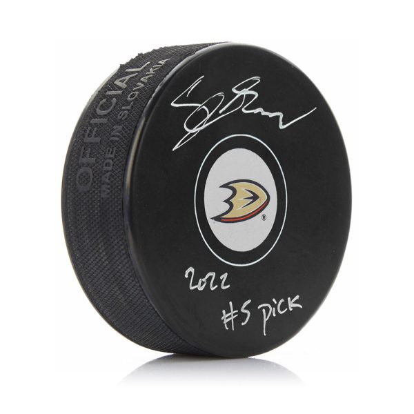 Cutter Gauthier Anaheim Ducks Autographed NHL Hockey Logo Puck with #5 Pick Inscription For Cheap