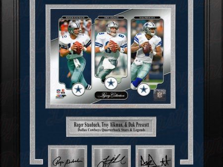 Roger Staubach, Troy Aikman & Dak Prescott Dallas Cowboys 8x10 Framed Photo with Engraved Autographs Supply