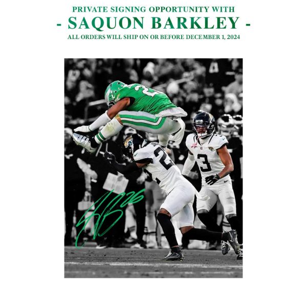 Saquon Barkley Autographed Reverse Hurdle Photo | Pre-Sale Opportunity Fashion