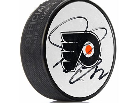 Simon Gagne Philadelphia Flyers Autographed White Hockey Logo Puck For Discount