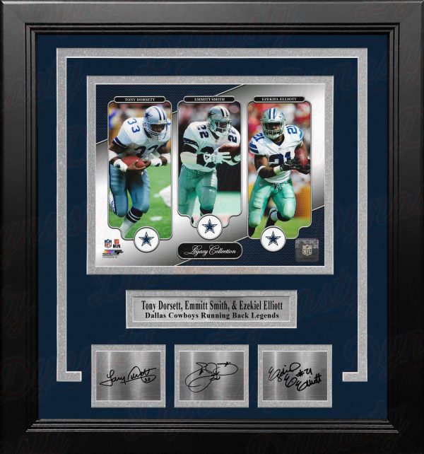 Tony Dorsett Emmitt Smith & Ezekiel Elliott Dallas Cowboys 8x10 Framed Photo w  Engraved Autographs Discount