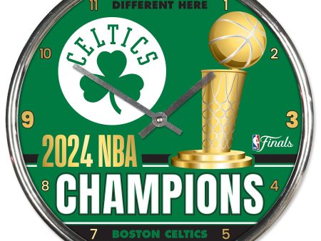 Boston Celtics 2024 NBA Champions Round Chrome Clock on Sale