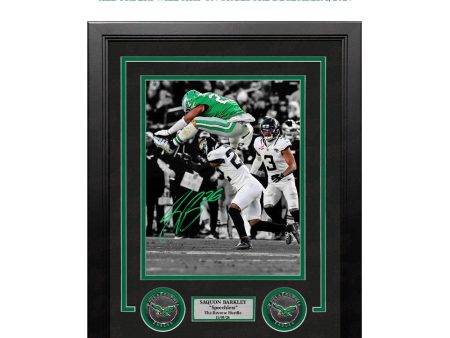 Saquon Barkley Autographed Reverse Hurdle Framed Photo | Pre-Sale Opportunity Online Sale