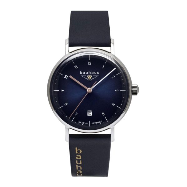 Bauhaus 2141-3 Women s Navy Blue Dial And Leather Strap Wristwatch Hot on Sale