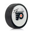 Travis Konecny Philadelphia Flyers Autographed White Hockey Logo Puck Cheap