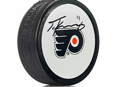 Travis Konecny Philadelphia Flyers Autographed White Hockey Logo Puck Cheap