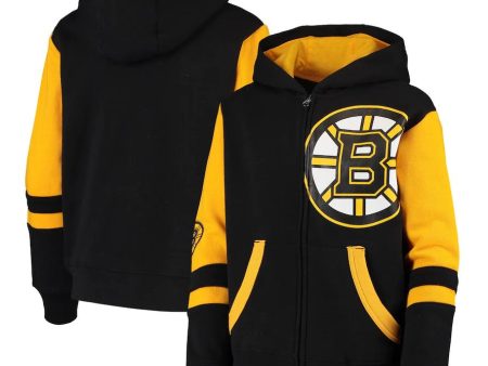 Boston Bruins Youth Faceoff Colorblocked Fleece Full-Zip Hoodie Jacket - Black Online