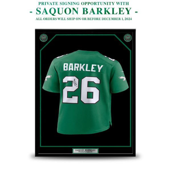 Saquon Barkley Autographed Kelly Green Philadelphia Eagles Framed Nike Jersey | Pre-Sale Opportunity (Copy) For Discount