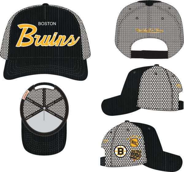 Boston Bruins Mitchell & Ness Times Up Snapback Vintage Trucker Hat Sale