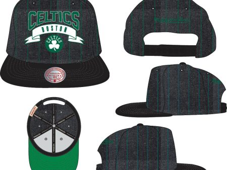 Boston Celtics Mitchell & Ness Dem Stripes Snapback Hat Hot on Sale