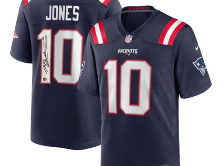 Mac Jones New England Patriots Autographed Navy Blue Nike Game Jersey Online now