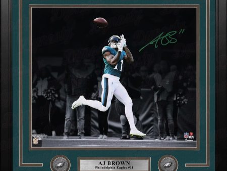 AJ Brown Shoulder Catch Philadelphia Eagles Autographed 11  x 14  Framed Blackout Football Photo Discount