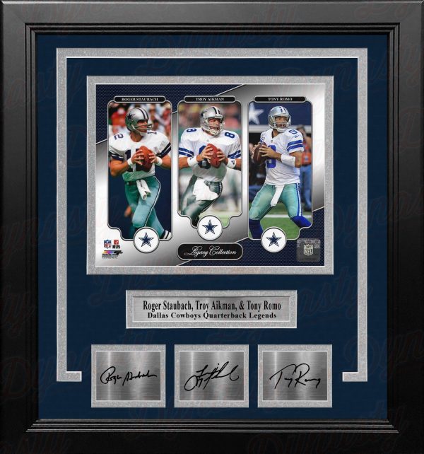 Roger Staubach, Troy Aikman & Tony Romo Dallas Cowboys 8x10 Framed Photo with Engraved Autographs Discount