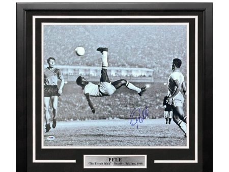 Pele Bicycle Kick, Brazil v. Belgium Autographed Soccer 16  x 20  Framed and Matted Photo Hot on Sale