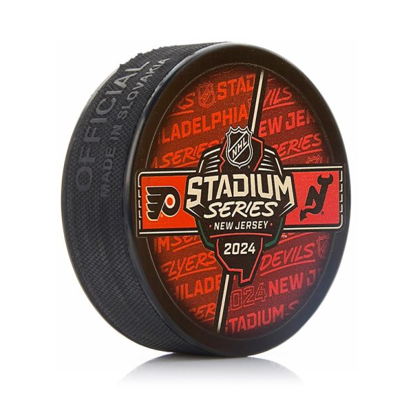 Philadelphia Flyers vs New Jersey Devils 2024 Stadium Series Dueling Hockey Puck For Sale