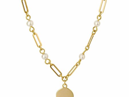 Elements Gold GN387W Pearl Station Necklace with Disc Supply