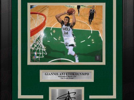 Giannis Antetokounmpo Rim Cam Milwaukee Bucks 8x10 Framed Photo with Engraved Autograph For Cheap