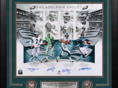 Ron Jaworski Randall Cunningham Donovan McNabb & Michael Vick Philadelphia Eagles Autographed 16x20 Framed Photo Cheap