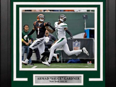 Ahmad  Sauce  Gardner in Action New York Jets 8  x 10  Framed Football Photo For Sale