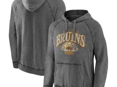 Boston Bruins Heritage Broken Ice Washed Raglan Pullover Hoodie - Gray Fashion