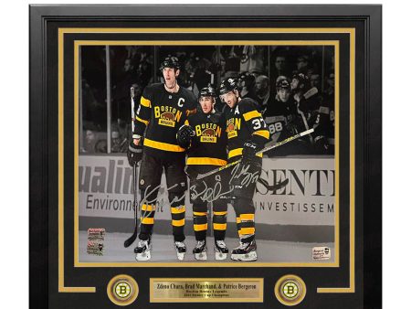 Zdeno Chara, Brad Marchand, Patrice Bergeron Boston Bruins Autographed 16x20 Framed Blackout Photo Discount