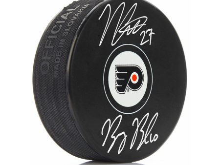 Noah Cates & Bobby Brink Autographed Philadelphia Flyers Hockey Logo Puck Online