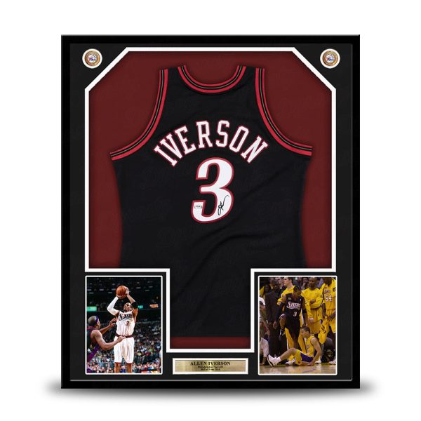 Allen Iverson Philadelphia 76ers Autographed Framed Black Swingman Basketball Jersey on Sale