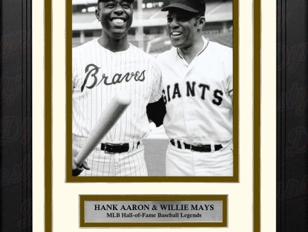 Hank Aaron and Willie Mays 8  x 10  Framed Baseball Legends Photo with Engraved Autographs For Cheap