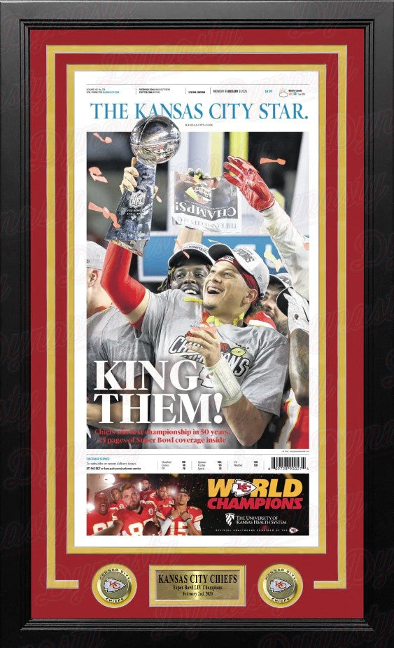 Patrick Mahomes Kansas City Chiefs Super Bowl Champions Framed Newspapers (3 Super Bowls) Online now