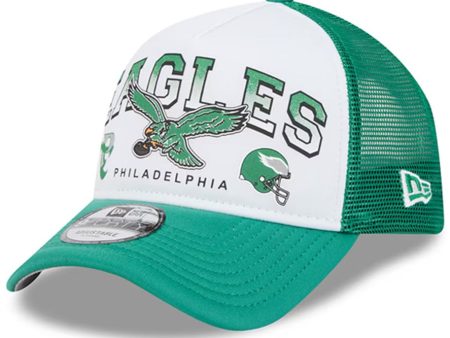 Philadelphia Eagles New Era Retro Wordmark A-Frame 9FORTY Adjustable Hat - White Kelly Green Online Hot Sale