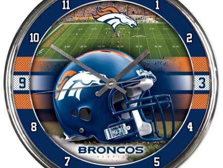 Denver Broncos Round Chrome Clock Hot on Sale