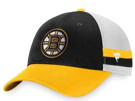 Boston Bruins Breakaway Striped Trucker Snapback Hat - Black Gold Online now