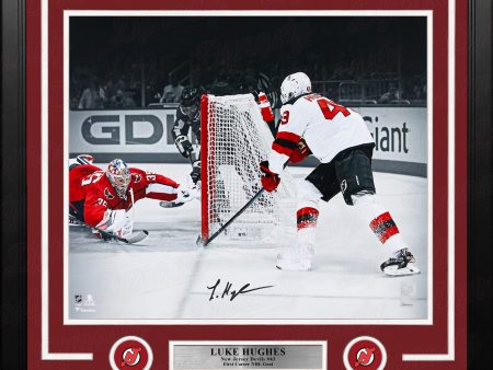 Luke Hughes First NHL Goal New Jersey Devils Autographed 16x20 Framed Spotlight Photo Cheap