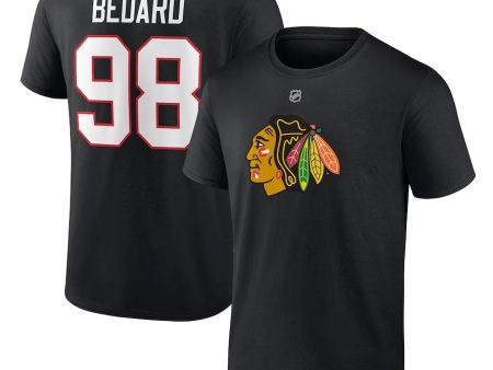 Connor Bedard Chicago Blackhawks Authentic Stack Name & Number T-Shirt - Black Hot on Sale