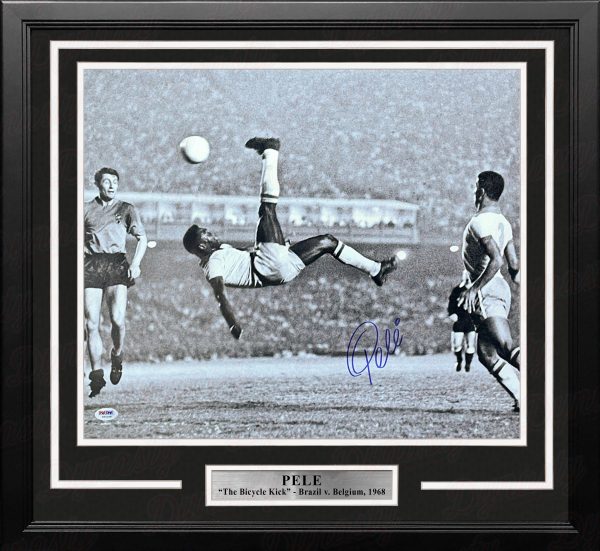 Pele Bicycle Kick, Brazil v. Belgium Autographed Soccer 16  x 20  Framed and Matted Photo Hot on Sale