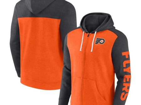 Philadelphia Flyers Heather Orange Heather Charcoal Down and Distance Full-Zip Hoodie Fashion