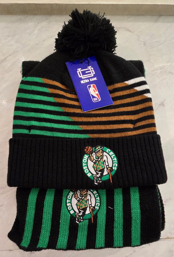 Boston Celtics Premium Winter Scarf and Pom Knit Hat Set-Embroidered For Cheap