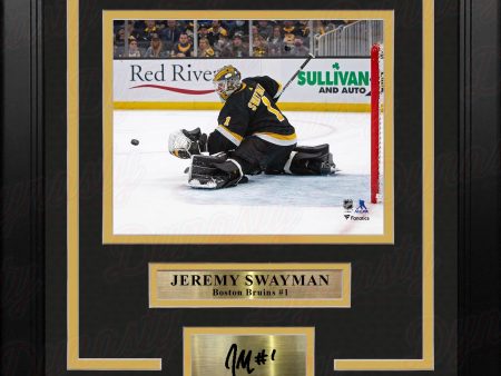 Jeremy Swayman in Action Boston Bruins 8  x 10  Framed Hockey Photo with Engraved Autograph For Sale