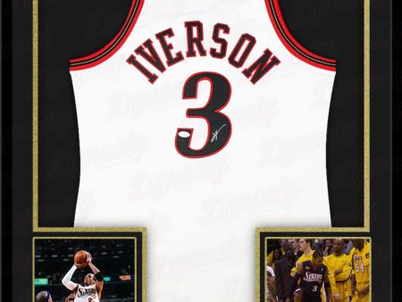 Allen Iverson Philadelphia 76ers Autographed Framed White Swingman Basketball Jersey Supply