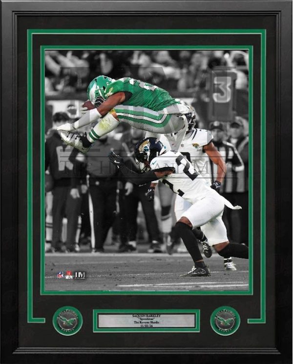 Saquon Barkley Reverse Hurdle Philadelphia Eagles 11  x 14  Framed Football Photo Fashion