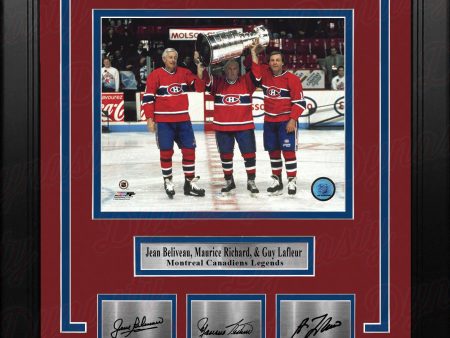 Jean Beliveau, Maurice Richard, & Guy Lafleur Canadiens 8x10 Framed Photo with Engraved Autographs Sale