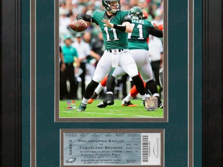 Carson Wentz 1st Career Win Philadelphia Eagles 16x20 Framed Photo with Replica 1st Win Game Ticket Online