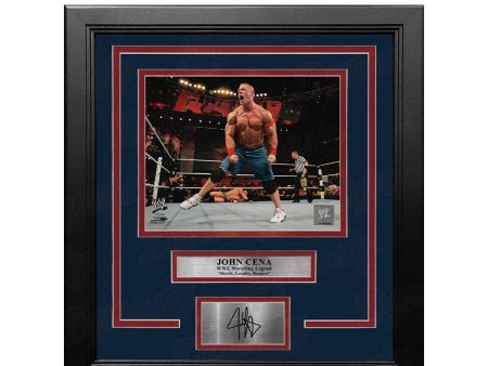 John Cena Celebrating in the Ring 8  x 10  Framed WWE Wrestling Photo with Engraved Autograph Fashion