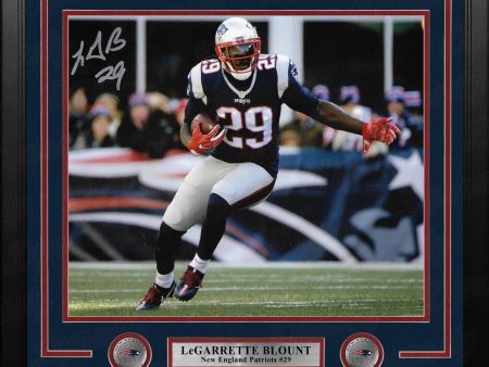 LeGarrette Blount in Action Autographed New England Patriots 16  x 20  Framed Football Photo Supply