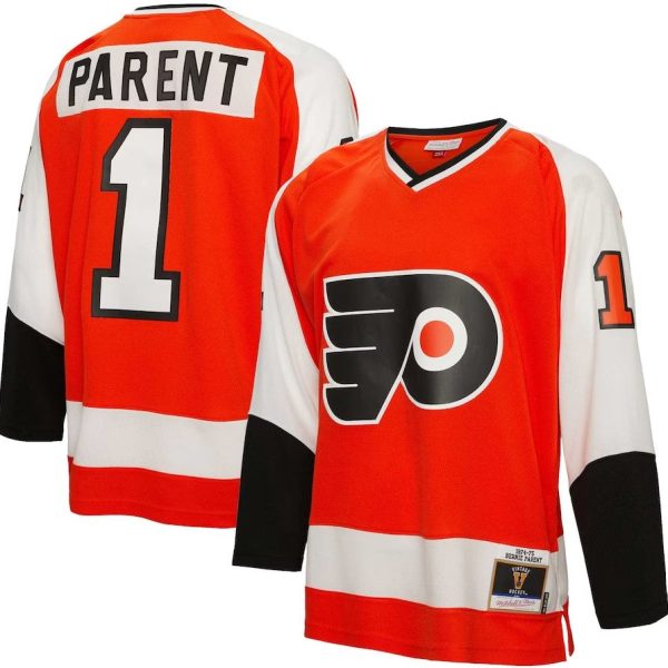 Bernie Parent Philadelphia Flyers Mitchell & Ness Orange 1974 75 Blue Line Player Jersey Online Hot Sale