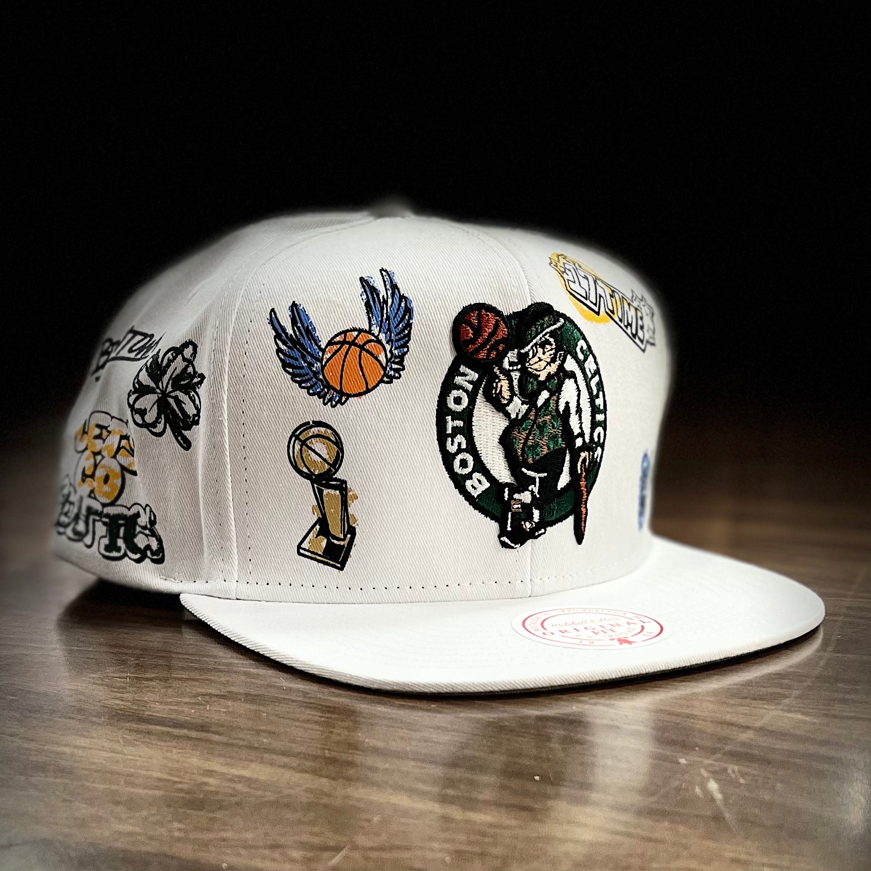 Boston Celtics Mitchell & Ness Hand Drawn Hardwood Classics Snapback Hat Sale