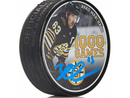 Brad Marchand Autographed Boston Bruins 1000 Games Commemorative Hockey Puck on Sale