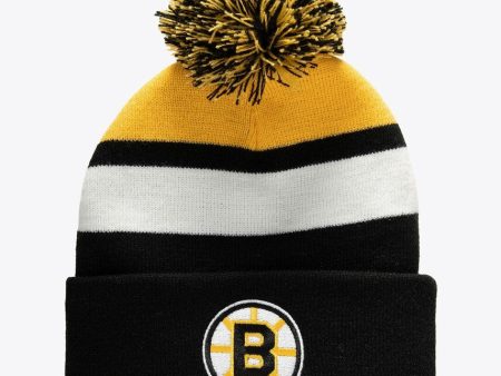 Boston Bruins Mitchell & Ness Stripe Cuffed Knit Hat with Pom Online now